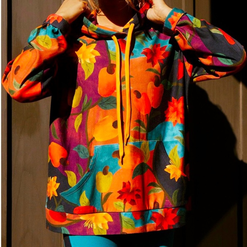 Anthropologie x Farm Rio Fall Autumn Floral Hoodie Fruit Print NWT